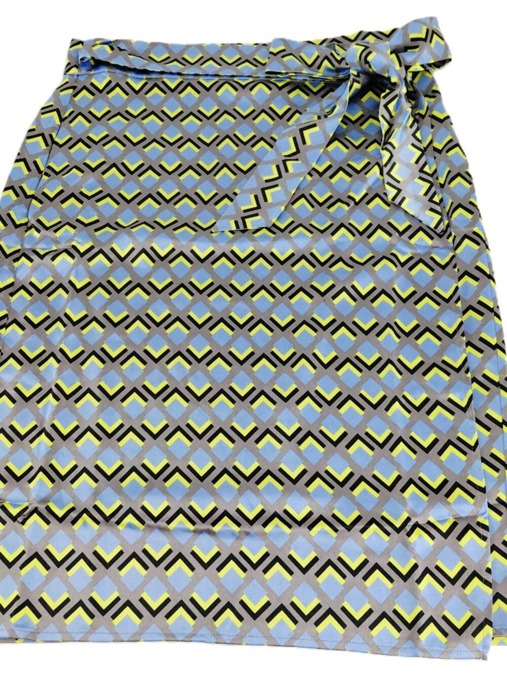 Wildfang The Empower Satin Wrap Skirt Women's Large Blue Multi Cubic Pockets